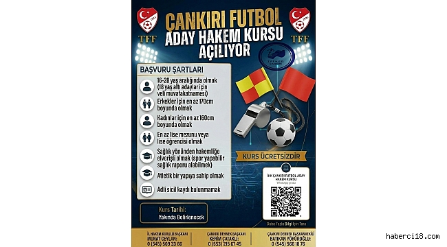 Çankırı Futbol Aday Hakem Kursu Açılıyor